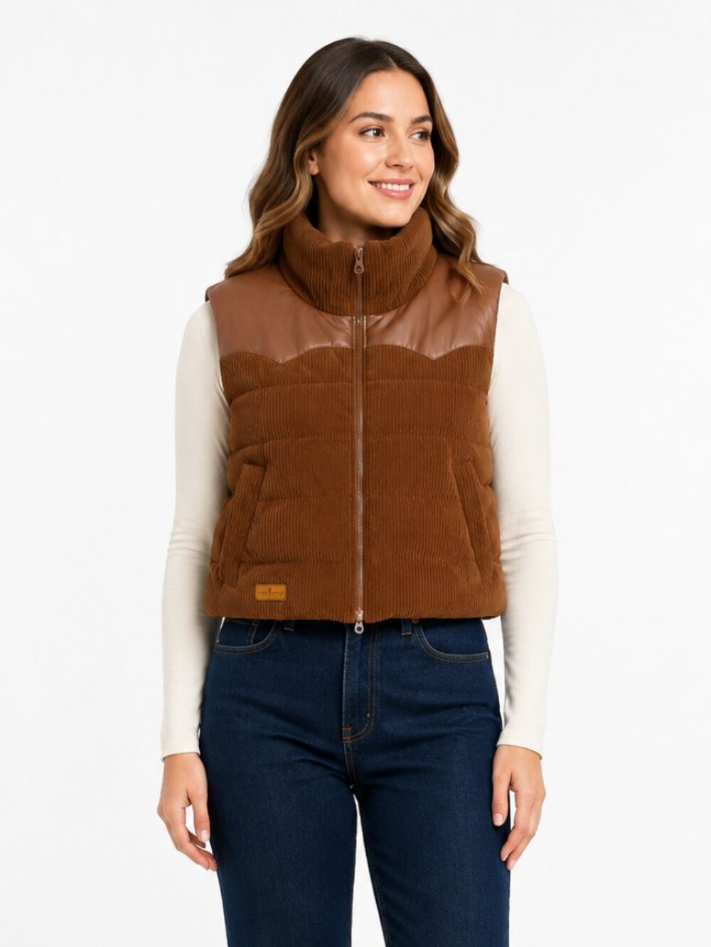 Simply Southern Brown Corduroy Western Puffer Vest Women’s XL